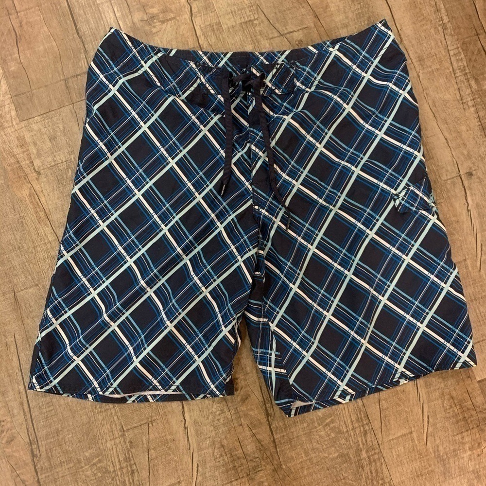 Body Glove Mens Plaid Board Shorts Navy Blue Swim Trunks Size 38